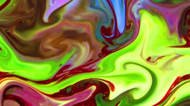 Renkli Dalgalar ve Sıvı Boya Karışım Arkaplanlı, Sıçrama ve Girdap Görüntüleriyle Sıvı Sanat 'ın Moda Akrilik Dokusu Resim Çizimi.