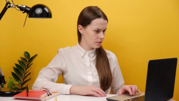 Successful Employee Young Business Woman White Shirt Sitting Work Office — Video