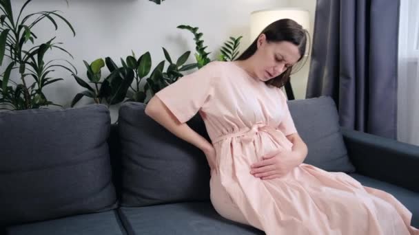Pregnant Lady Having Backache Home Unhappy Expecting Woman Suffering Lower — 图库视频影像