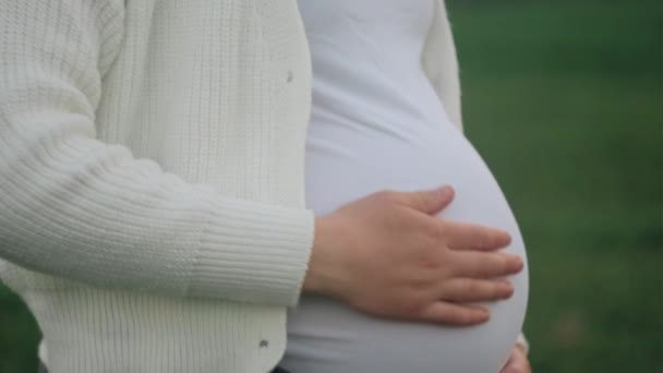 Selektywne Skupienie Się Miłości Młodej Kobiety Ciąży Dużym Brzuchem Czującej — Wideo stockowe