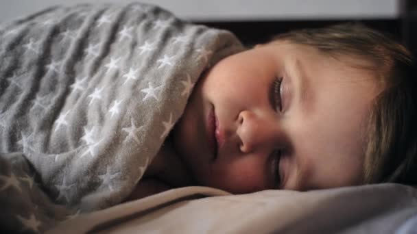 Adorável Criança Pequena Descansar Dormindo Desfrutar Bom Sono Tranquilo Saudável — Vídeo de Stock