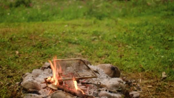 Çok Güzel Bir Yaz Gününde Kamp Ateşinde Kahve Yapan Tanınmayan — Stok video