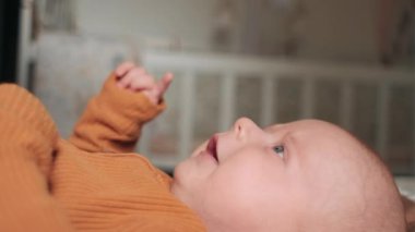 Sevgi dolu anne ve bebeğin burunlarına dokunması, hassas anın tadını çıkarması, evdeki rahat yatakta uzanması, yeni doğmuş çocukla mutlu bir anne ve yeni doğmuş çocuğun eğlenmesi, annelik ve çocuk bakımı kavramı.