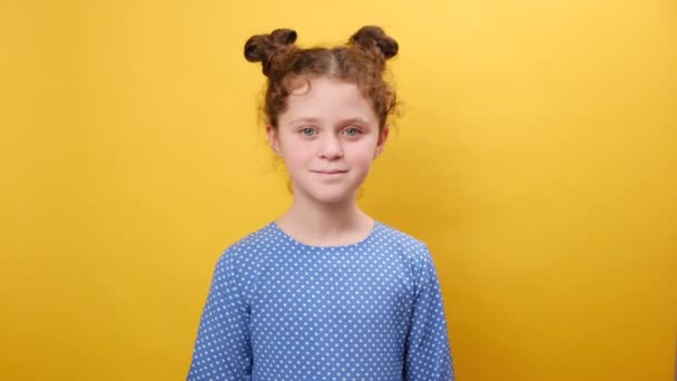 Børnegodkendelse Portræt Søde Lille Pige Barn Viser Gestus Smilende Kigger – Stock-video
