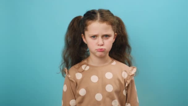 Portrait Naughty Upset Preteen Caucasian Girl Sulking Grimacing Expressing Discontent — Stock Video
