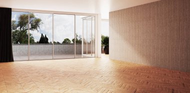 3D tasviri, büyük lüks, modern, parlak iç mekânlar sunuyor. Oturma odasındaki model bilgisayarlar dijital olarak oluşturuluyor.