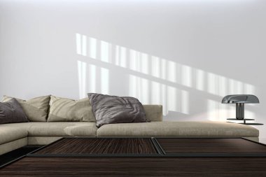 3D tasviri, büyük lüks, modern, parlak iç mekânlar sunuyor. Oturma odasındaki model bilgisayarlar dijital olarak oluşturuluyor.