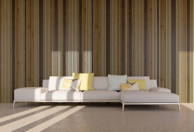 3D tasviri, büyük lüks, modern, parlak iç mekânlar sunuyor. Oturma odasındaki model bilgisayarlar dijital olarak oluşturuluyor.