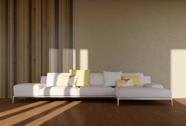 3D tasviri, büyük lüks, modern, parlak iç mekânlar sunuyor. Oturma odasındaki model bilgisayarlar dijital olarak oluşturuluyor.