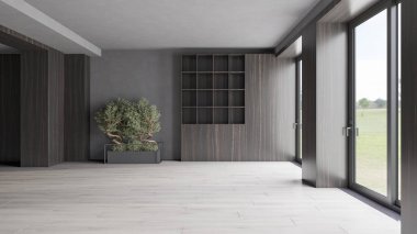 3D tasviri, büyük lüks, modern, parlak iç mekânlar sunuyor. Oturma odasındaki model bilgisayarlar dijital olarak oluşturuluyor.