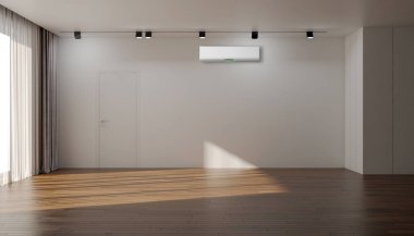 Büyük lüks, modern, aydınlık bir oturma odası. Klima modelleme çizimi 3D.