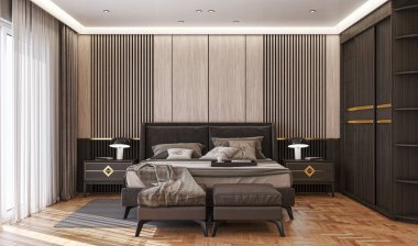 3D tasviri, büyük lüks, modern, parlak iç mekânlar sunuyor. Oturma odasındaki model bilgisayarlar dijital olarak oluşturuluyor.