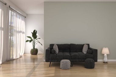 3D tasviri, büyük lüks, modern, parlak iç mekânlar sunuyor. Oturma odasındaki model bilgisayarlar dijital olarak oluşturuluyor.