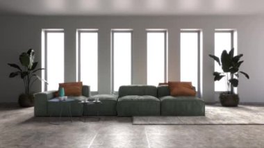 3d video rendering footage contemporary interior design of the living room. Stylish interior of the living room