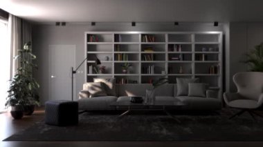3d video rendering footage contemporary interior design of the living room. Stylish interior of the living room