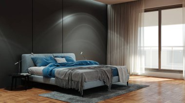 3D tasviri, büyük lüks, modern, parlak iç mekânlar sunuyor. Oturma odasındaki model bilgisayarlar dijital olarak oluşturuluyor.