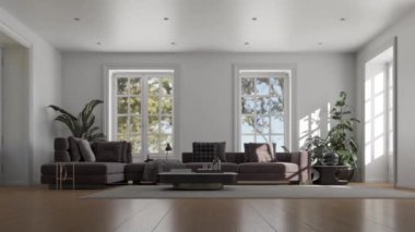 3d video rendering footage contemporary interior design of the living room. Stylish interior of the living room
