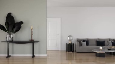 3d video rendering footage contemporary interior design of the living room. Stylish interior of the living room