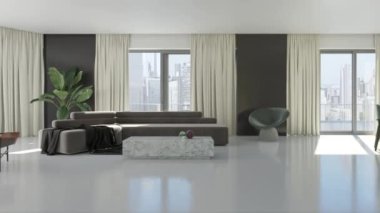 3d video rendering footage contemporary interior design of the living room. Stylish interior of the living room