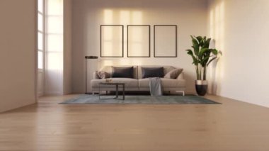 3d video rendering footage contemporary interior design of the living room. Stylish interior of the living room