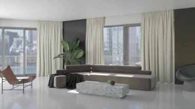 3d video rendering footage contemporary interior design of the living room. Stylish interior of the living room