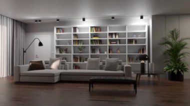 3d video rendering footage contemporary interior design of the living room. Stylish interior of the living room