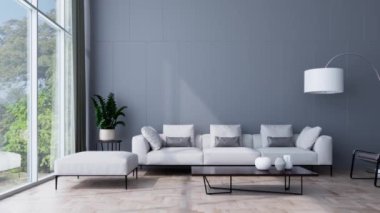 3d video rendering footage contemporary interior design of the living room. Stylish interior of the living room