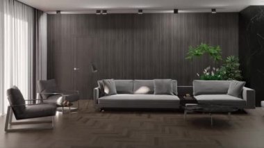 3d video rendering footage contemporary interior design of the living room. Stylish interior of the living room