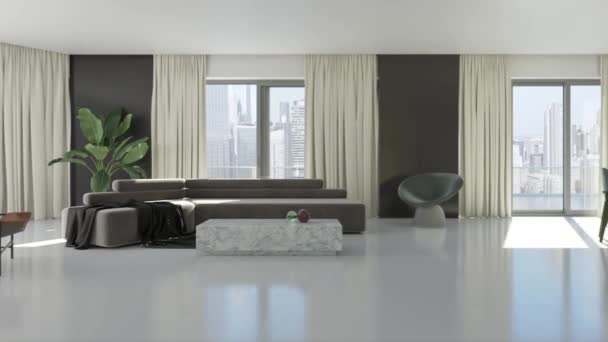 Video Rendering Material Zeitgenössische Innenarchitektur Des Wohnzimmers Stilvolles Interieur Des — Stockvideo