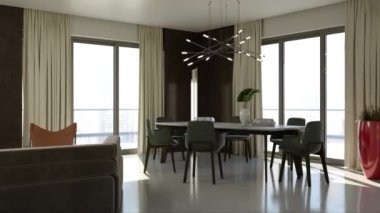 3d video rendering footage contemporary interior design of the living room. Stylish interior of the living room