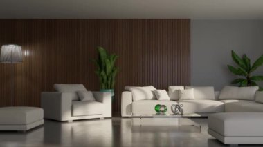 3d video rendering footage contemporary interior design of the living room. Stylish interior of the living room