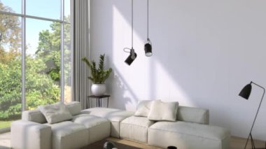 3d video rendering footage contemporary interior design of the living room. Stylish interior of the living room