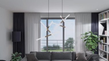 3d video rendering footage contemporary interior design of the living room. Stylish interior of the living room