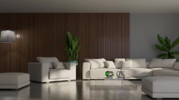 Video Vykreslující Záběry Současného Interiérového Designu Obývacího Pokoje Stylový Interiér — Stock video