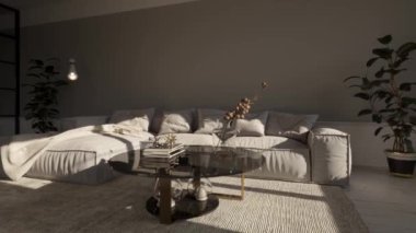 3d video rendering footage contemporary interior design of the living room. Stylish interior of the living room