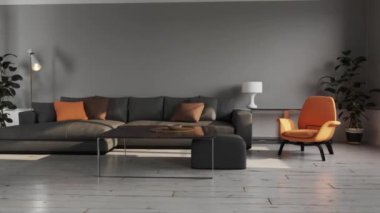 3d video rendering footage contemporary interior design of the living room. Stylish interior of the living room