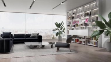 3d video rendering footage contemporary interior design of the living room. Stylish interior of the living room