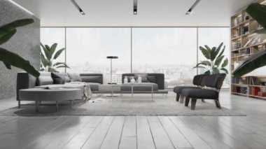 3d video rendering footage contemporary interior design of the living room. Stylish interior of the living room