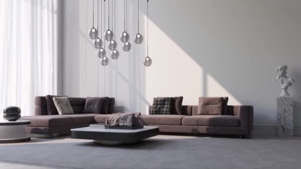Ilustrace Vykreslování Velké Luxusní Moderní Světlé Interiéry Obývací Pokoj Mockup — Stock video