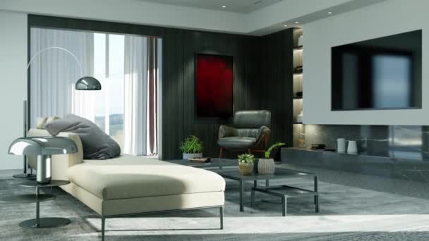 Imagens Ilustração Renderização Grande Luxo Modernos Interiores Luminosos Sala Estar — Vídeo de Stock