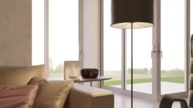 3d video rendering footage contemporary interior design of the living room. Stylish interior of the living room