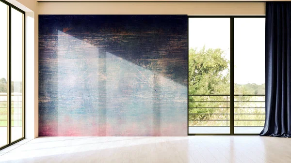 大規模な豪華な近代的な明るいインテリアリビングルームのモックアップイラスト3Dレンダリングコンピュータデジタル生成画像 — ストック写真