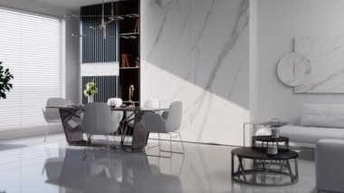 3d video rendering footage contemporary interior design of the living room. Stylish interior of the living room