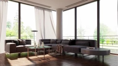 3d video rendering footage contemporary interior design of the living room. Stylish interior of the living room
