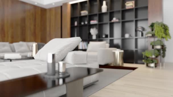Záběry Ilustrace Vykreslování Velké Luxusní Moderní Světlé Interiéry Obývací Pokoj — Stock video
