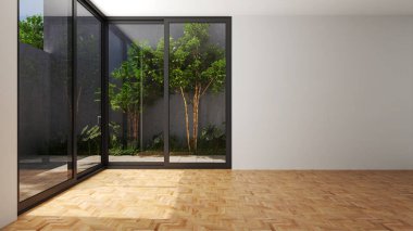 Büyük lüks, modern, parlak iç mekanlar. Oturma odası tasviri. 3D görüntüleme.