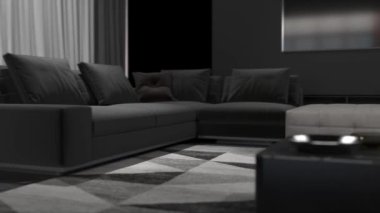 3d video rendering footage contemporary interior design of the living room. Stylish interior of the living room