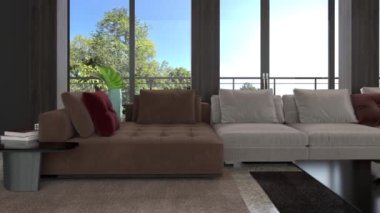 3d video rendering footage contemporary interior design of the living room. Stylish interior of the living room