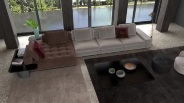 3d video rendering footage contemporary interior design of the living room. Stylish interior of the living room