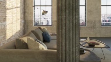 3d video rendering footage contemporary interior design of the living room. Stylish interior of the living room